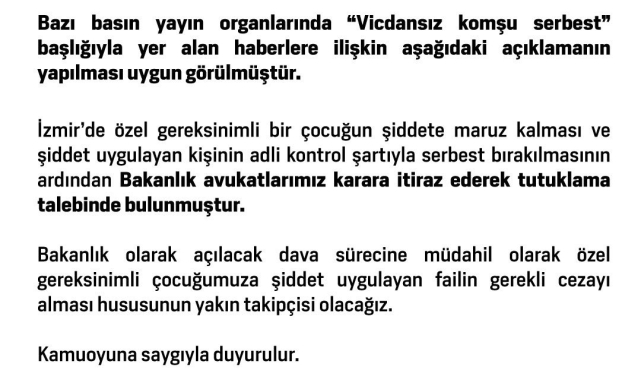 Aile ve Sosyal Hizmetler Bakanlığı avukatları vicdansız komşu için tutuklama talebinde bulundu