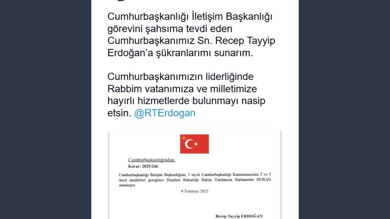 Burhanettin Duran, Cumhurbaşkanlığı İletişim Başkanlığına atandı