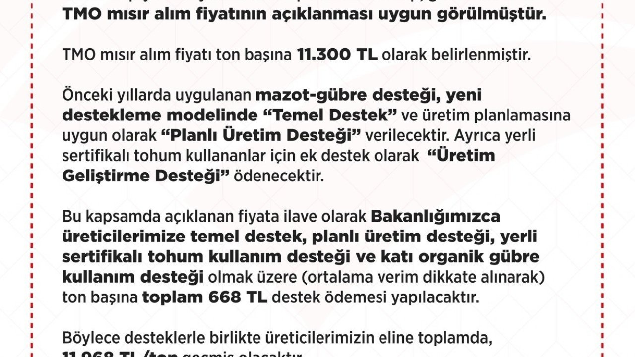 Toprak Mahsulleri Ofisi 2025 yılı mısır alım fiyatları belirlendi