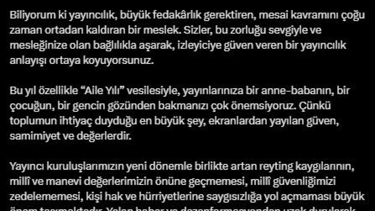 RTÜK Başkanı Şahin: "Reyting çabasının tatlı bir rekabet anlayışıyla sürdürülmesi en önemli temennimizdir"