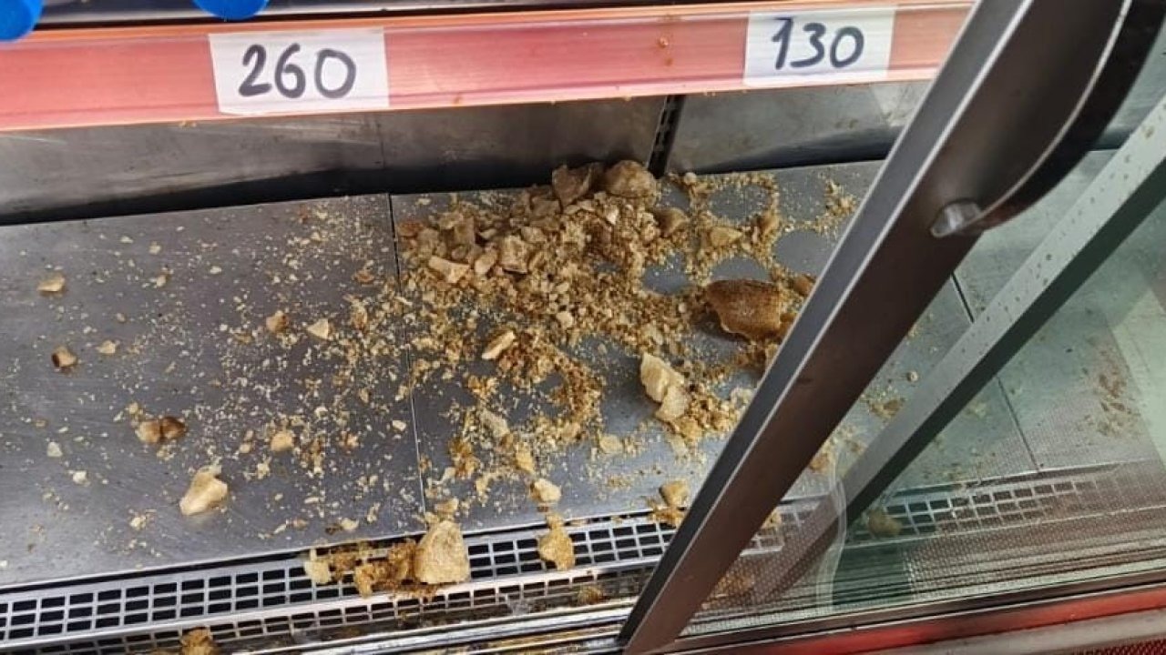 Erzurum’da iş yerinde korkutan anlar, Dolapta donan şişe patladı
