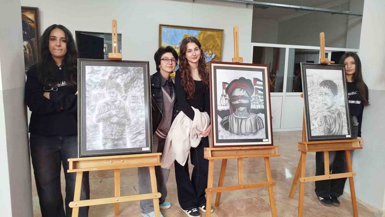 Genç ressamlar Gazzeli çocukların acısını resmetti