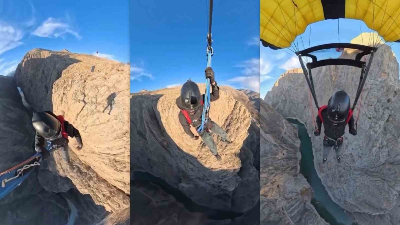 Karanlık Kanyon’da base jump atlayışı nefes kesti
