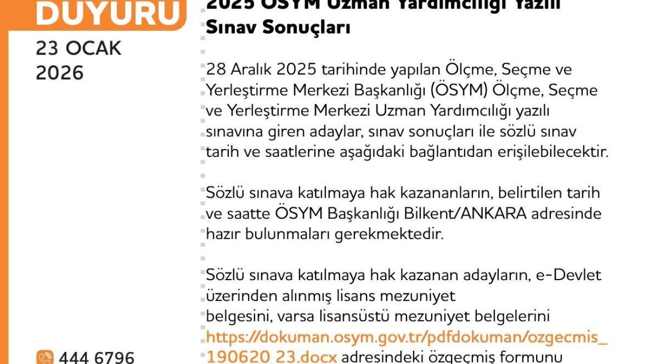 Uzman Yardımcılığı Sınavı sonuçları açıklandı