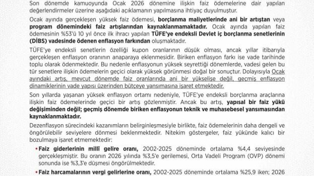 Hazine ve Maliye Bakanlığı: "Enflasyonun yüksek seyrettiği dönemlerde ödemelerin geçici olarak yüksek görünmesi doğal bir sonuçtur"