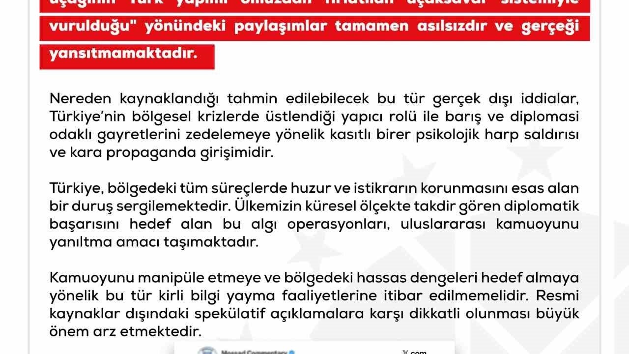 DMM’den ABD’nin F-15 savaş uçağının Türk yapımı omuzdan fırlatılan uçaksavar sistemiyle vurulduğu iddialarına yalanma