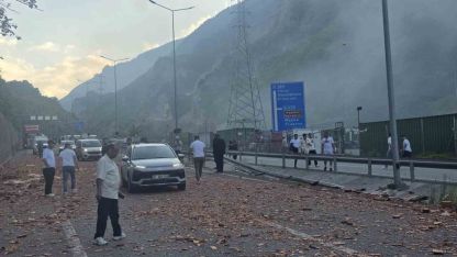 Bariyerlere çarpan kiremit yüklü tırda yangın çıktı