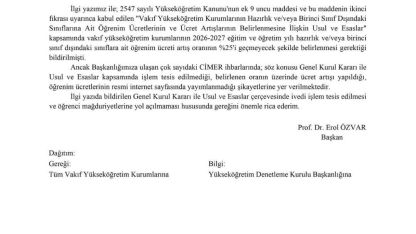 YÖK’ten öğrenim ücreti artışına ilişkin vakıf üniversitelerine uyarı yazısı