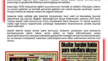 "’MEB, bütçesinden vakıf ve derneklere ilk 6 ayda 1,1 milyar ödeme yaptı’ iddiası gerçeği yansıtmamaktadır"